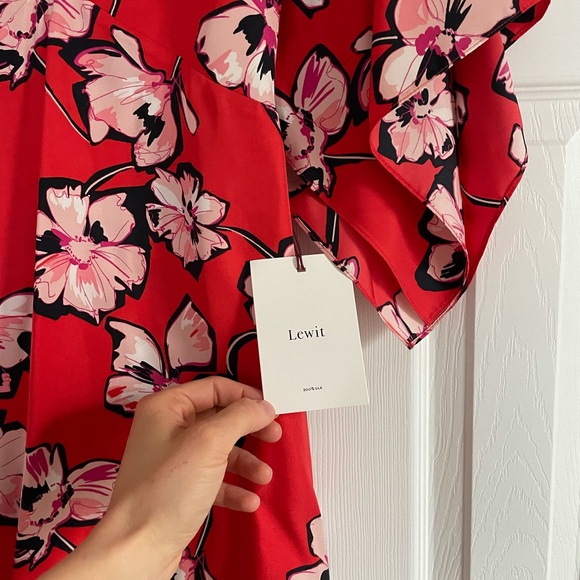SOLD NWT Lewit Red Poppy Floral Kimono Dress Size 0 - Picture 7 of 8